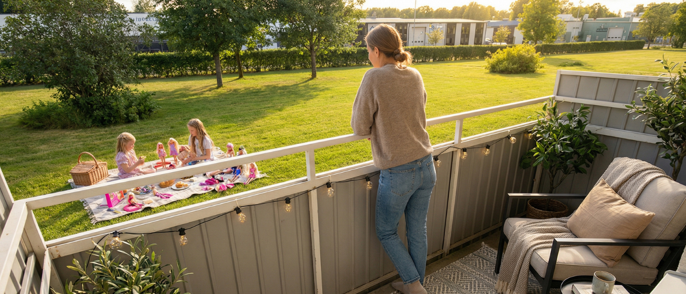 Grannar på balkong