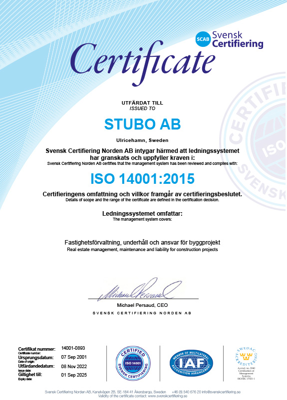 Stubos Certifikat av Svensk certifiering