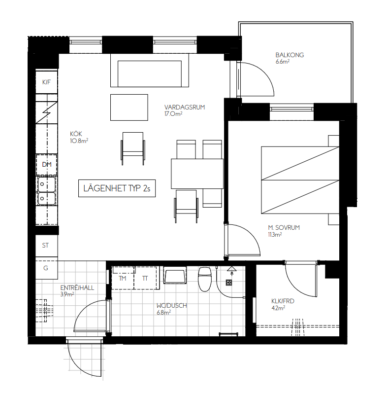 Planlösning Lägenhet Typ 2s