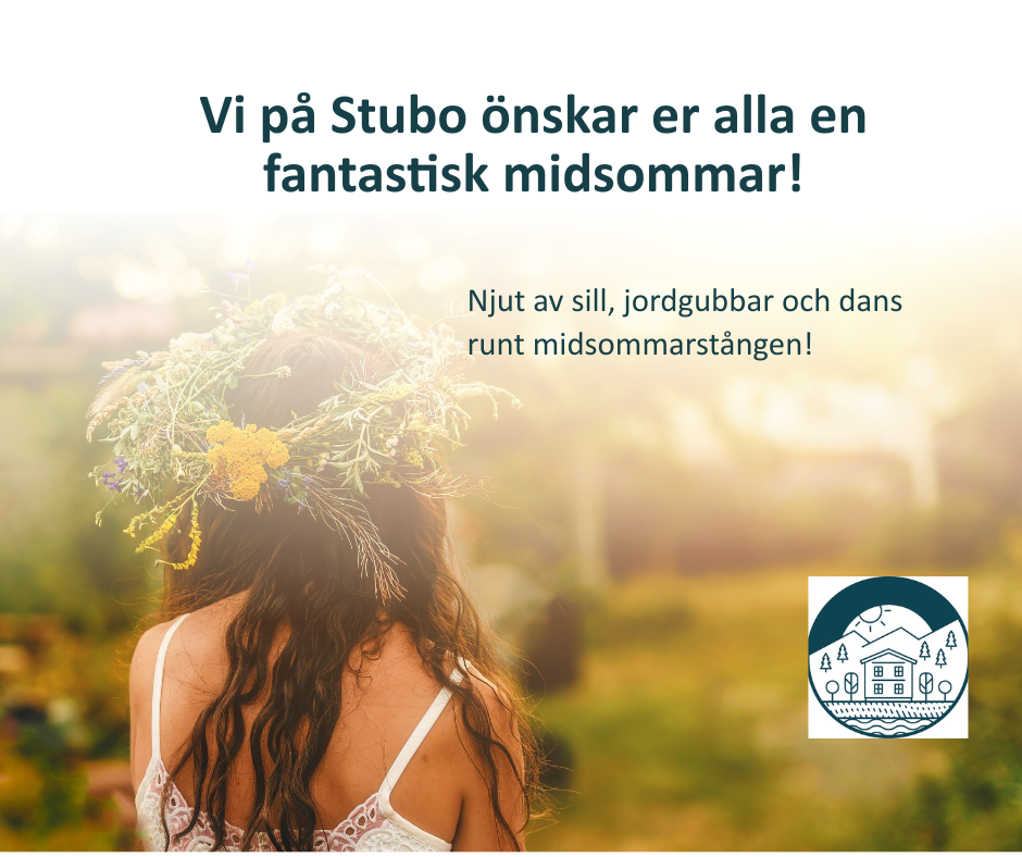 Midsommarhälsning med kvinna som har blomkrans i håret